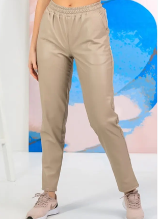 Теплые женские брюки из экокожи джогеры на велюре 3 цвета  1211ло
