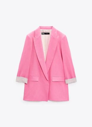 Льняной блейзер пиджак zara розовый женский жакет