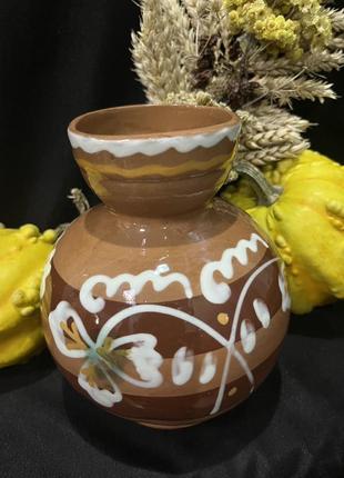 Коричневый горшок ваза этно стиль беж флористический орнамент