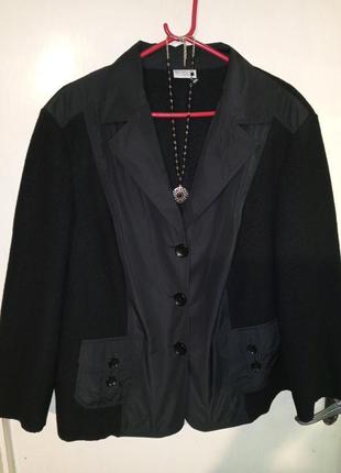 Шерстяной-100%,чёрный,офисный жакет-пиджак с карманами,большог...