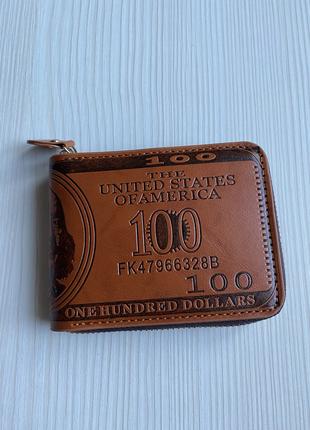 Мужской кошелек на молнии с гравировкой 100 долларов эко-кожа ...