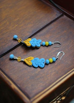 Довгі жовті блакитні українські сережки з полімерної глини та ...