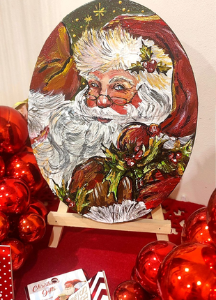 Подарок на новый год картина дед мороз Санта Клаус с мольбертом