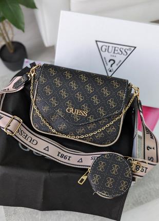 Сумка женская Guess коричневая Гесс кросс-боди 2 в 1
