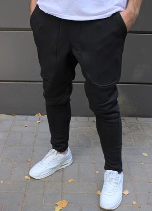 Черные мужские утепленные брюки с застежками