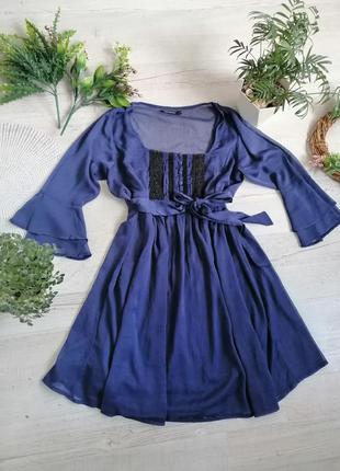 Сукня синє ніжне повітряне з підкладкою майкою міді