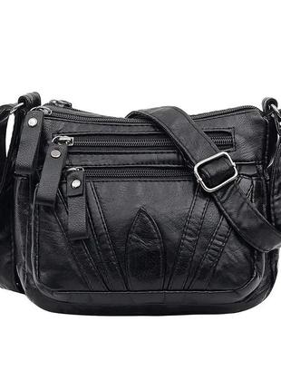 Женская сумка на плечо кросс-боди brand jingpin кожаная черная