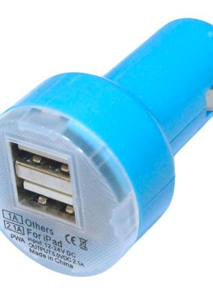 Зарядка автомобильная в прикуриватель 2 USB/2.1A/1A:Голубой