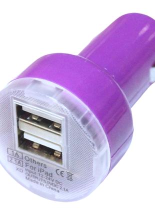 Зарядка автомобильная в прикуриватель 2 USB/2.1A/1A:Фиолетовый