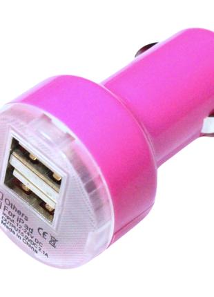 Зарядка автомобильная в прикуриватель 2 USB/2.1A/1A:Малиновый