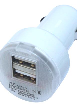 Зарядка автомобильная в прикуриватель 2 USB/2.1A/1A:Белый