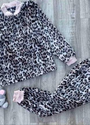 Детская пижама "леопард" коричневая, девочка 7-8 лет