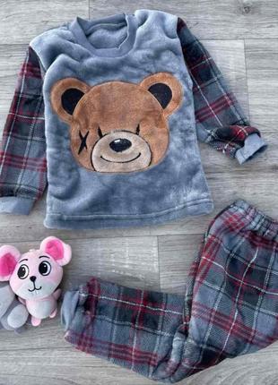 Детская пижама, махра, «медвежонок» серый, унисекс, на 1 год