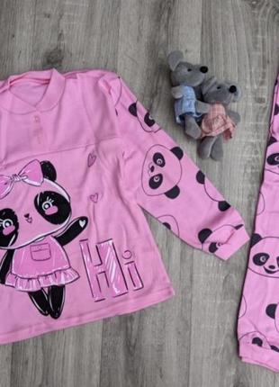 Детская пижама, интерлок, "панда ", розовый, девочка 6-7-8 лет