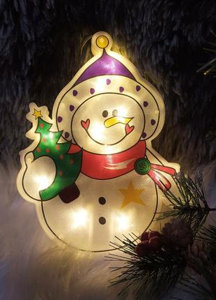 Снеговик с лед подсветкой декор на окно украшение новогодние