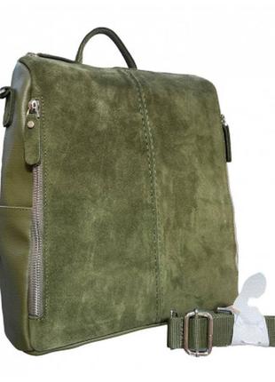 Сумка-рюкзак зеленая из замши  aron atelier 7818_o