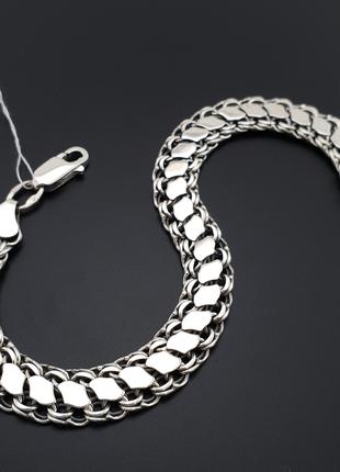 Двусторонний мужской серебряный браслет с накладками (ширина 9...