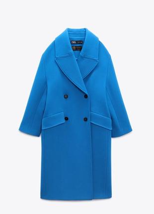 Шерстое пальто оверсайз синее zara premium cos