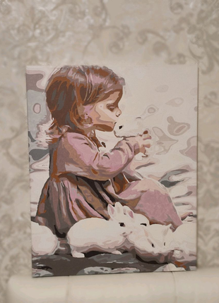 Розмальована картина по номерах 40*50 дівчинка з кроликами