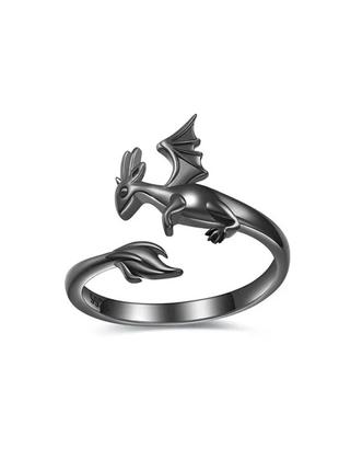 Кольцо женское колечко в виде черного дракона размер регулируемый