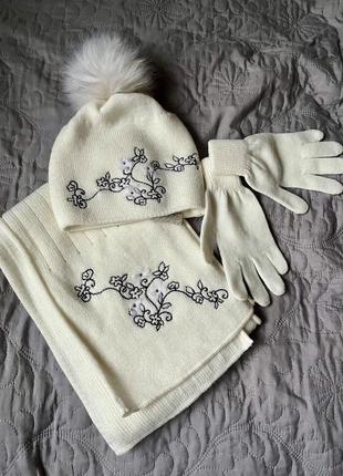 Набор шапка+шарф+перчатки для девочки