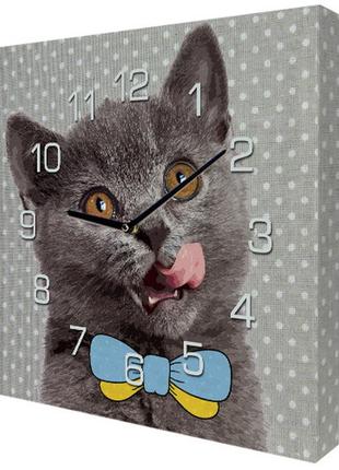 Годинник настінний квадратний кіт в краватці