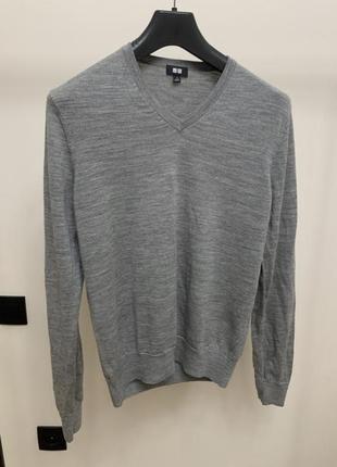 Шерстяной свитер uniqlo мужской оригинал серый