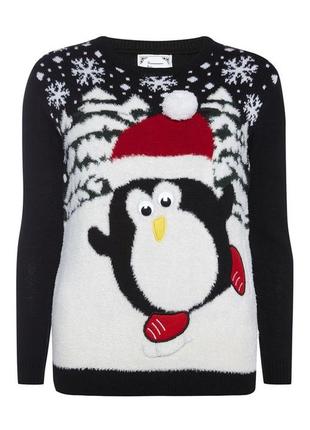 Музична тепла в'язана кофта светр джемпер пінгвін новорічна но...