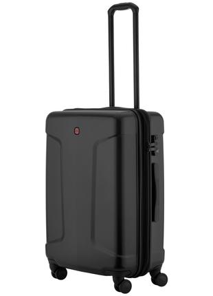 Пластиковый чемодан Wenger Legacy средний на 4 колесах черный