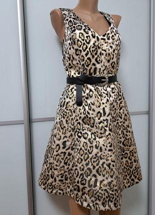 Праздничное платье, принт леопард золотистый
