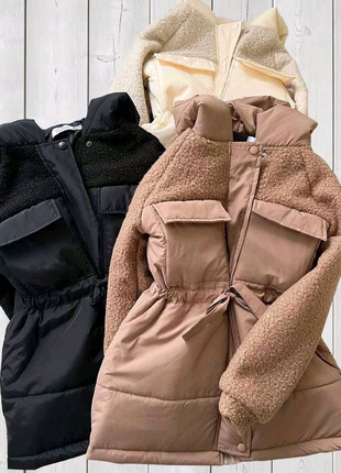 Зимова жіноча куртка з утяжкою на талії та капюшоном, хутро Тедді