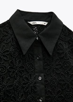 Zara новая коллекция стильная рубашка с вышивкой коттон лен с м