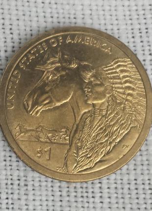 США 1 долар 2012, Сакагавея Торгові Шляхи (Індіанець з конем)