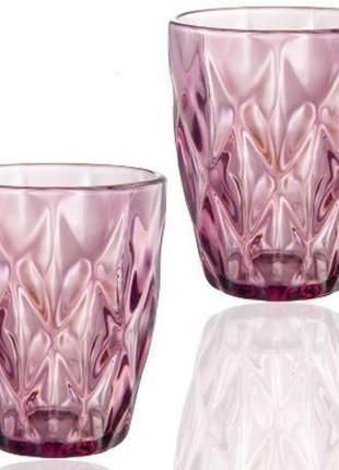 Набір 6 склянок Elodia Грані 280 мл, рожеве скло