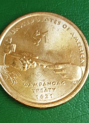 США 1 долар 2011, Сакагавея Договір з Вампаногами ( Трубка Миру)