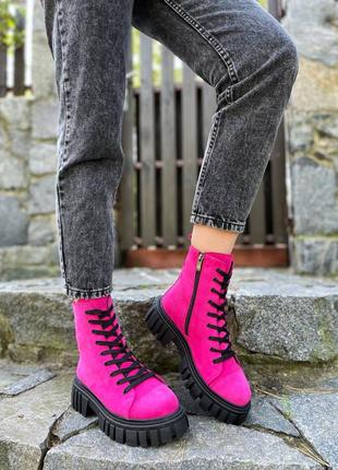 Теплые ботинки в разных цветах розовые из натуральной кожи и з...