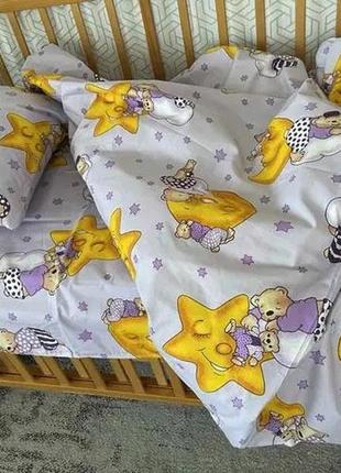 Детское постельное белье в кроватку комплект - мишка на фиолет...