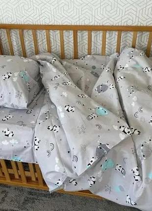 Детское постельное белье в кроватку комплект - панда 140х110 б...