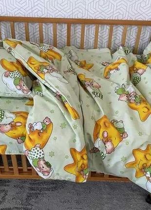 Детское постельное белье в кроватку комплект - мишка салатовый...