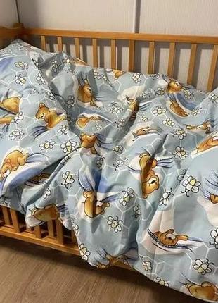 Детское постельное белье в кроватку комплект - мишки голубой с...