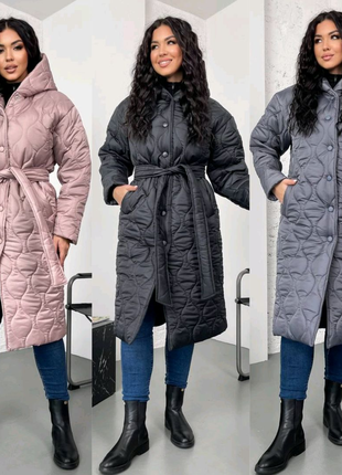 Зимове жіноче пальто стьобане на синтепоні р-ри 46-64