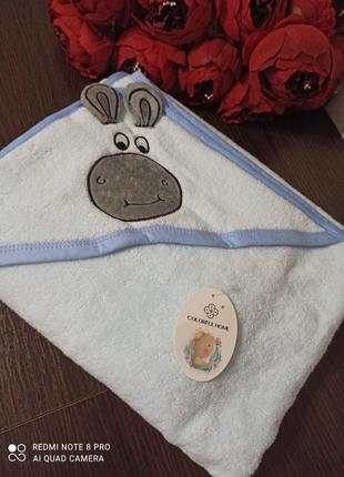 Детское полотенце, махровое плед с капюшоном 90 * 90 голубой