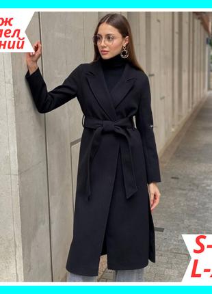 Жіноче чорне кашемірове пальто на підкладці з поясом, Стильне ...
