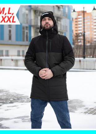 Теплая мужская демисезонная куртка парка хаки-черная, Модная м...