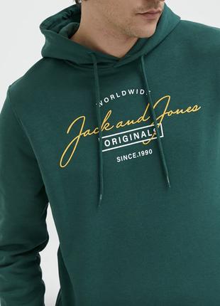 Кофта Jack & Jones мужская зеленая с капюшоном с принтом.