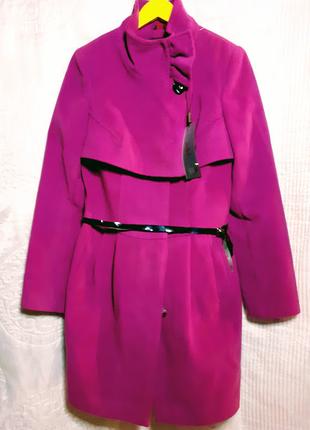 Пальто шерстяное элегантное яркое розовое кашемировое 46-48