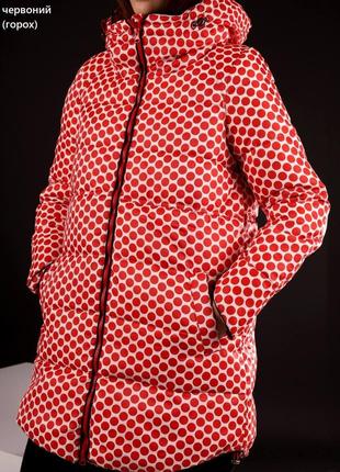 Женская куртка в красный горошек евро зимняя - 42 44