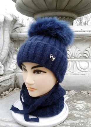 Зимний комплект шапка на завязках и бафф детский для девочки Шик