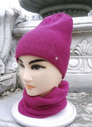 Комплект баф и шапка женский зимний темно-розовый от 8 лет Лофт