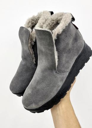 Замшевые зимние ботинки слипоны женские серые Slip 77-3